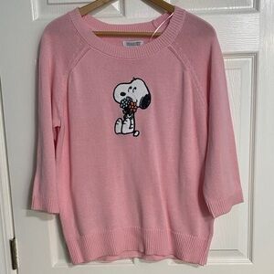 Peanuts Pink Snoopy Graphic Sweater with three-quarter length sleeves size xl